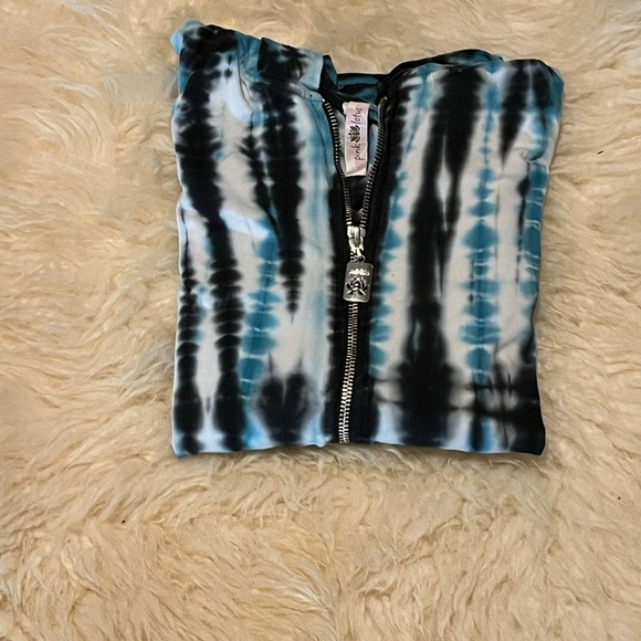 Pink Lotus Turquoise/ Navy Tie-Dye Zip-Up Hoodie Jacket - Picture 4 of 5